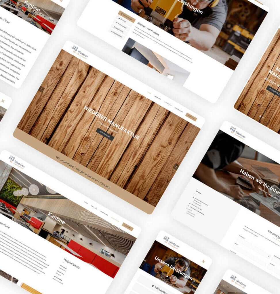 Grafik einer Übersicht von Screenshots der Website von Nierderer-Manufaktur.ch.