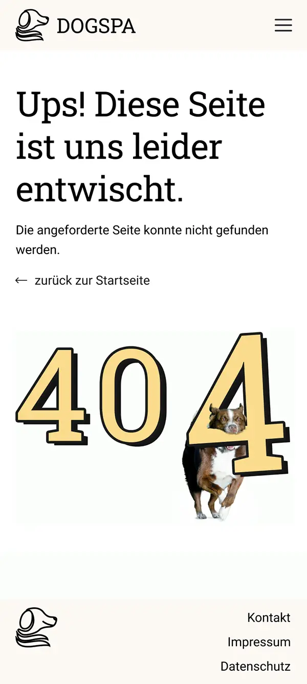 Screenshot Mobile, 404 Seite